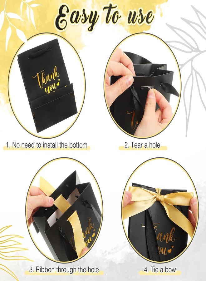 Kolldenn 36 Pack Small Thank You Gift Bags with Handles 5.9 x 4.3 x 2.4 Inches Christmas Party Favor Bags with Bow Ribbon Candy Goodie Gift Bag Bulk for Xmas Wedding Birthday Bridal Shower(Black) - Image 4